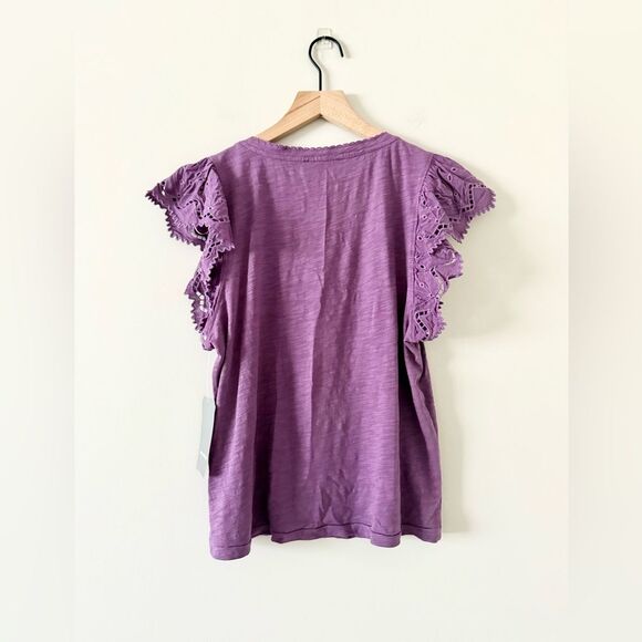 NWT Wit & Wisdom Nordstrom Eyelet Flutter Sleeve Jersey Tee in Sunset Purple - S - Picture 4 of 7